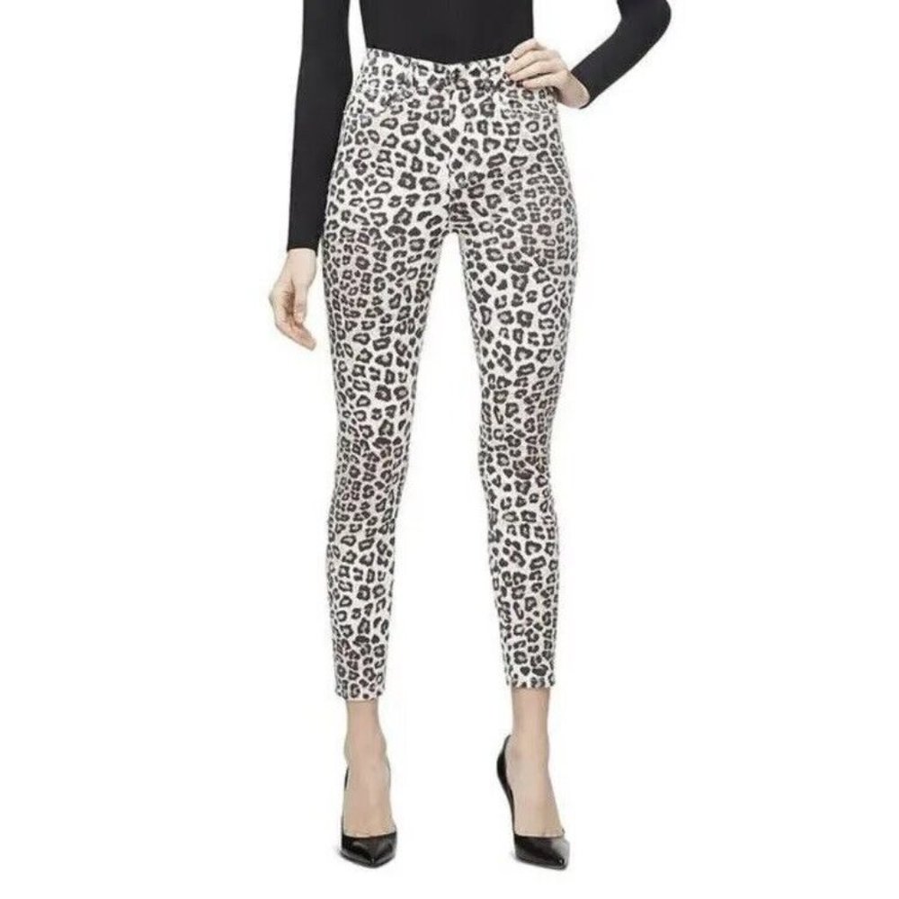NWTs Good American Good Waist Skinny Jeans SNOW Leopard High Rise sz 0/25